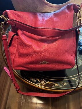 Coach Pebbled Leather Shoulder Bag in Raspberry